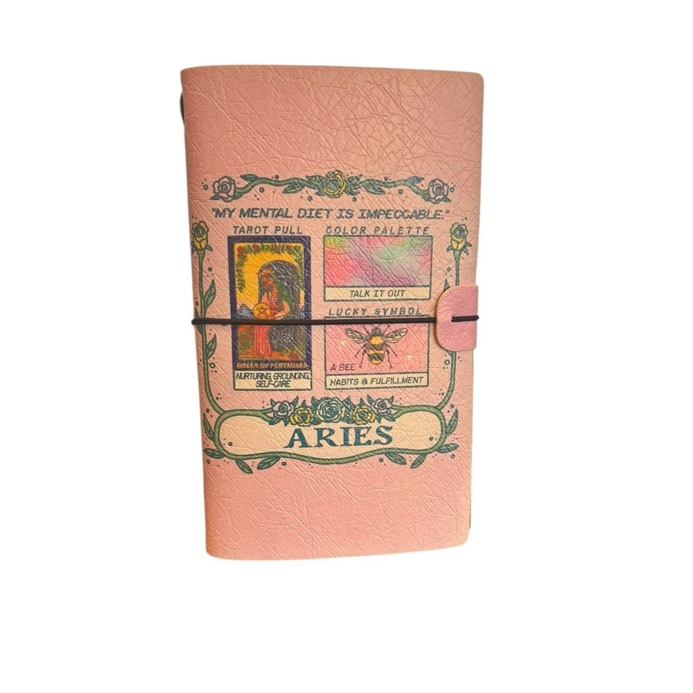 Travelers Notebook Journal Refillable Faux Leather A3 Zodiac Aries Pink